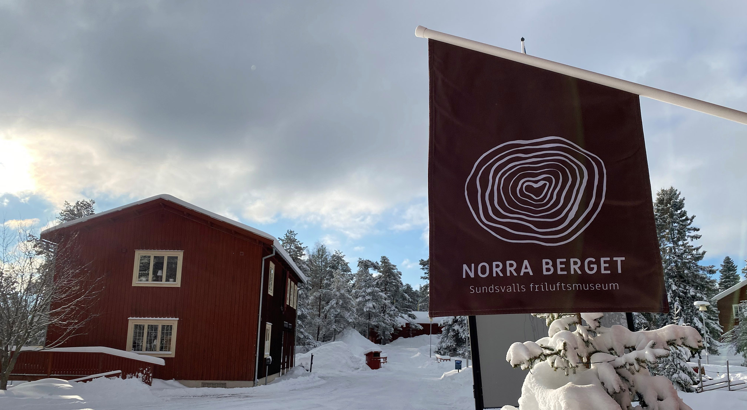 Flagga på Norra Berget i vinterskrud. Foto: Norra Berget