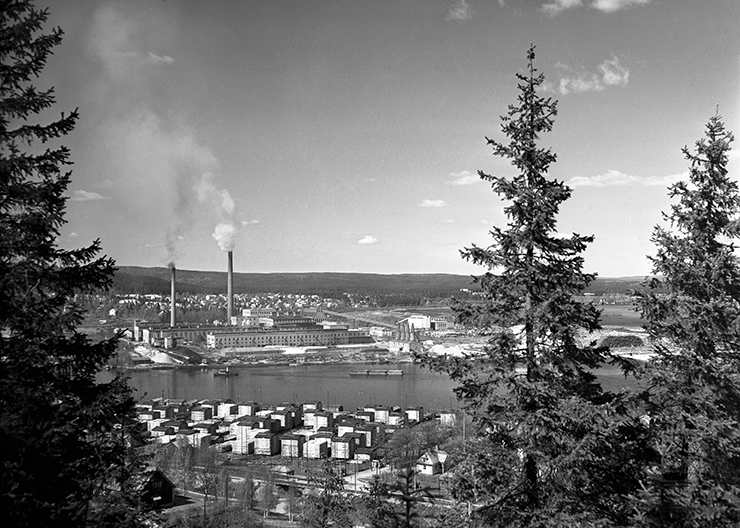 Utsikt över Skönviks sågverk och Östrands sulfitfabrik, 1951.