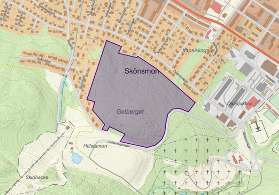 Karta som markerar området Getberget.