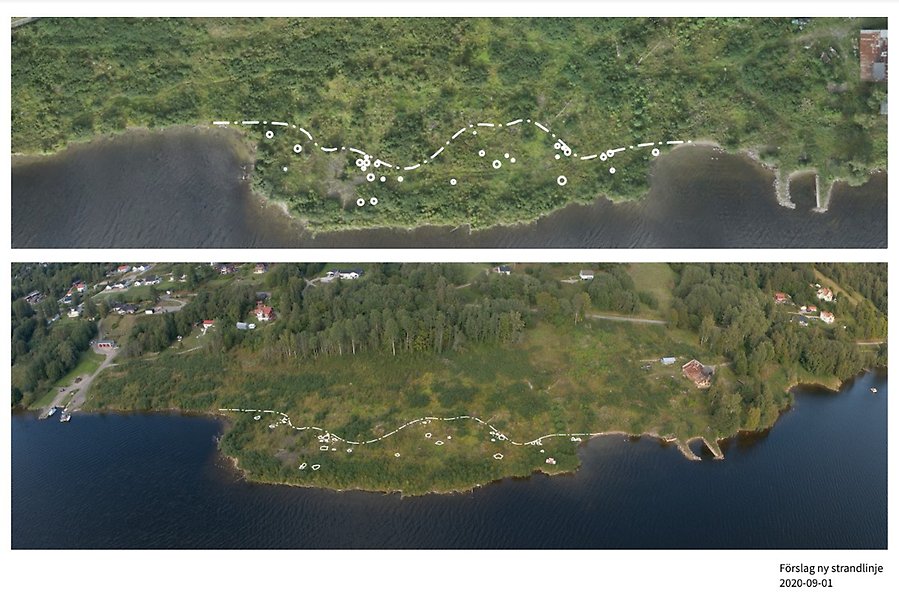 Karta och strandlinje över saneringsarbetet i Nyvik
